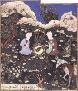 unknow artist Elijah and khizr as mirror images,near the fount of life where their twin fish have resuscitated painting